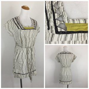 VINEET BAHL Anthropologie Multi-Color Textured Perforated Cut Out Belted Shirt